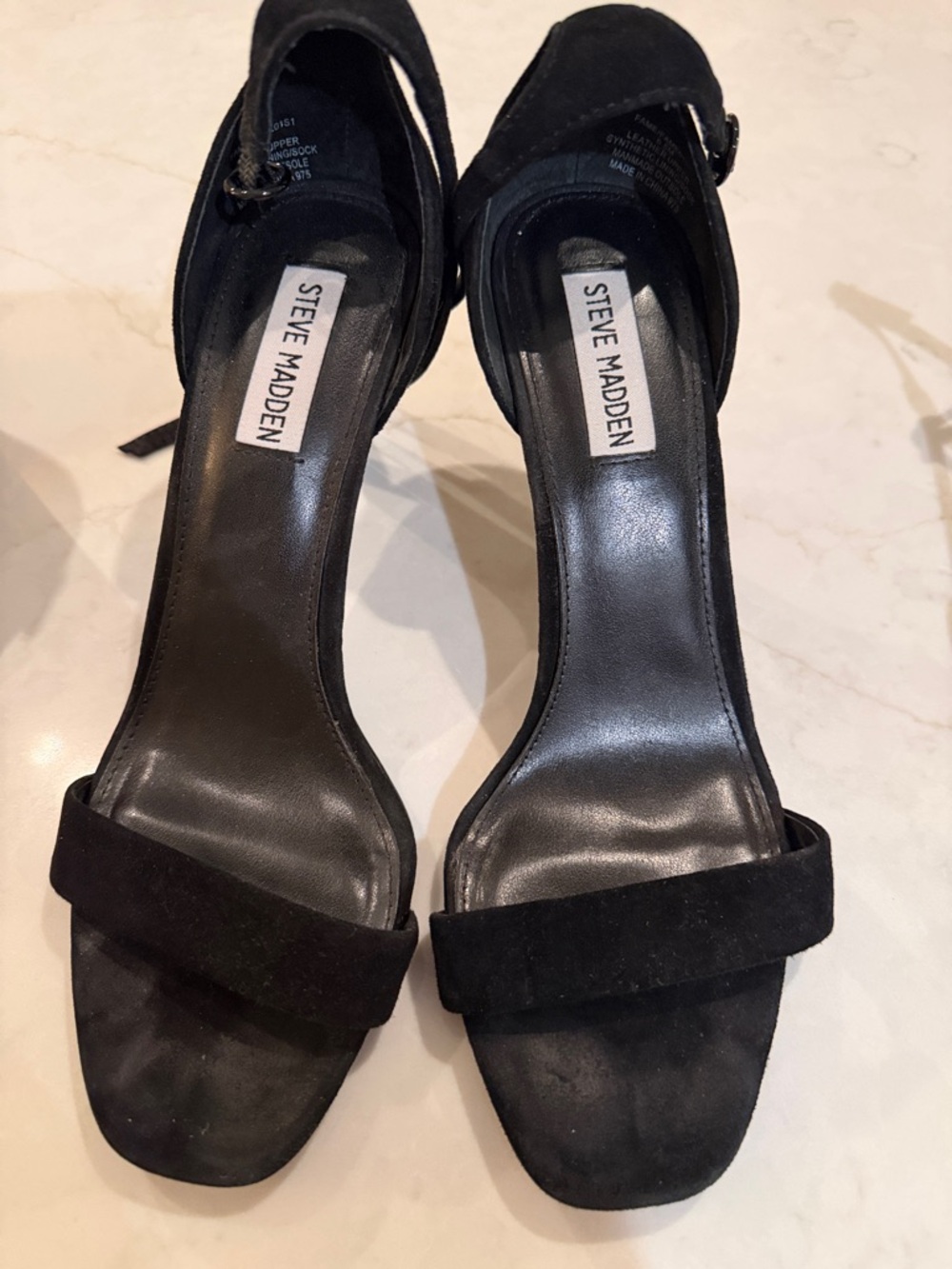 Steve Madden Black Suede Open-Toe Ankle Strap Heels